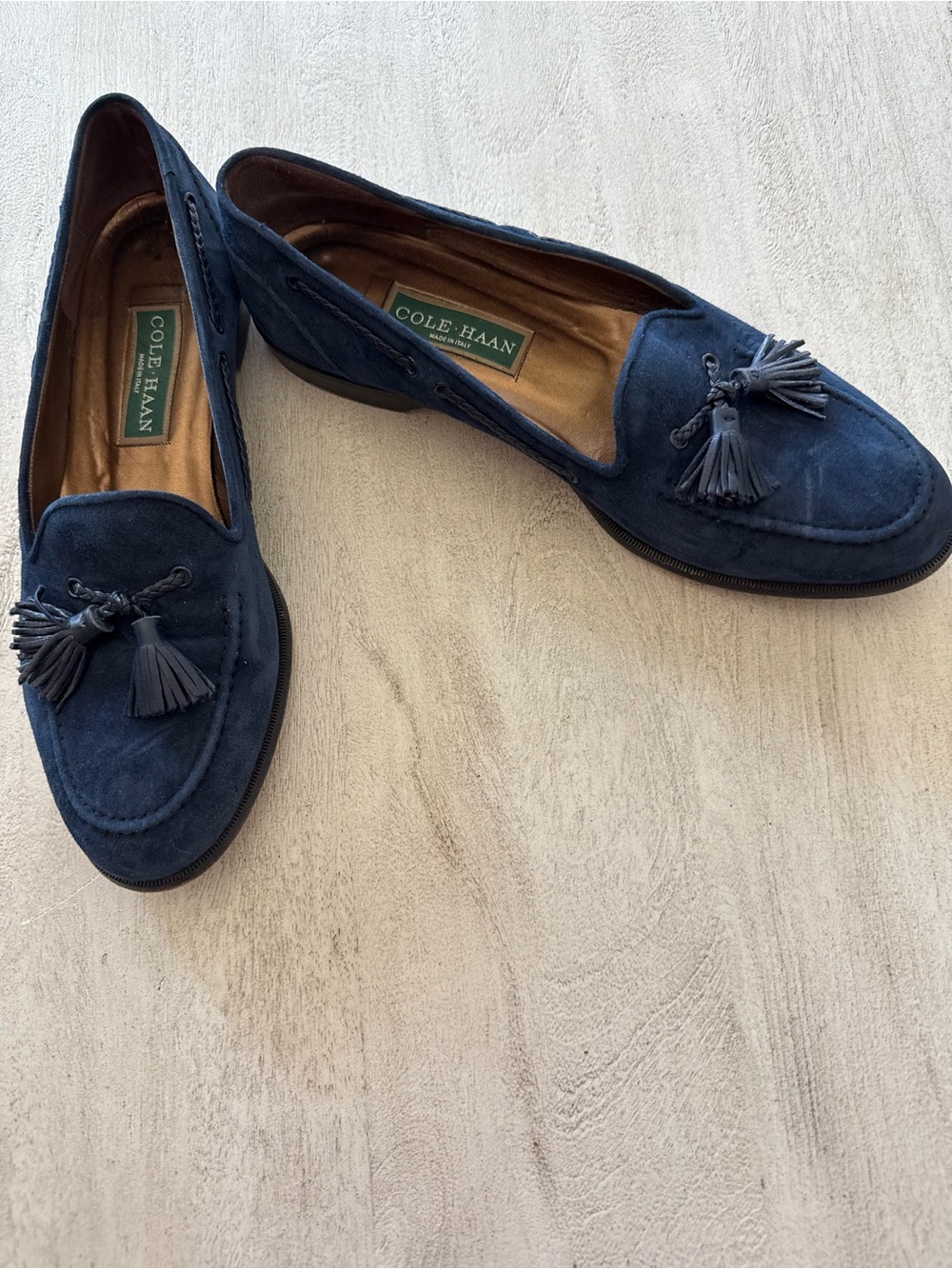 Cole Haan women’s Navy Suede Tassel Loafers